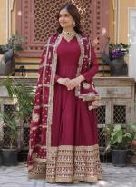 Georgette Maroon Party Wear Embroidery Work Readymade Gown With Dupatta